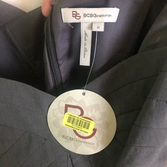 NWT BCBGeneration Swirl Bust Dress Gray Pleated Sweetheart Tank Dress Size 12 - Picture 4 of 8